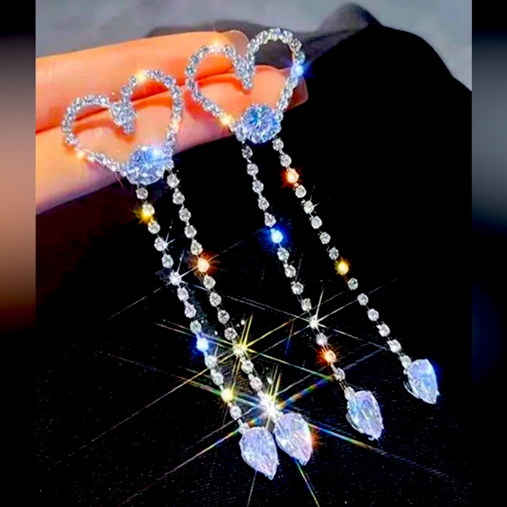 Elegant Silver Heart Drop Earrings